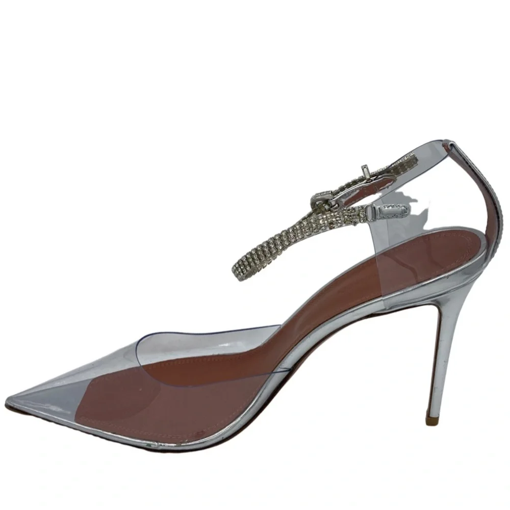 NWOB Amina Muaddi Ursina Glass Crystal-embellished PVC Pointed Toe Heels - Picture 3 of 10